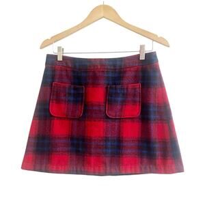 Free Press Clothing Mini Flannel Skirt Plaid Size Medium Red Blue Acadamia